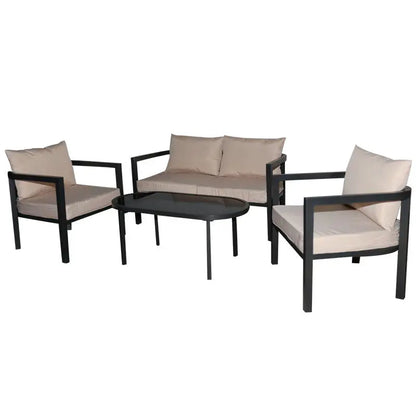 Stock Outdoor Furniture Waterproof Meter Wood Look Plastic Iron Fram Garden Sofa Sets