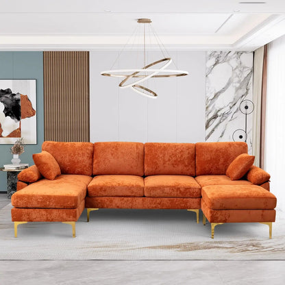 U-Shaped Sectional Sofa 114" Convertible L-Shape Chaise Ottoman Modular 4-Seat Sleeper Velvet Living Office Customized