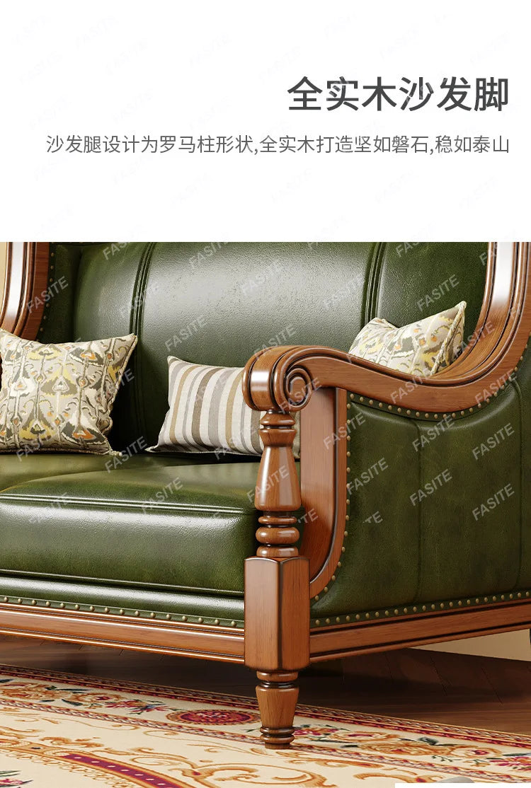 American leather sofa solid wood retro sofa 123 combination first layer cowhide living room villa