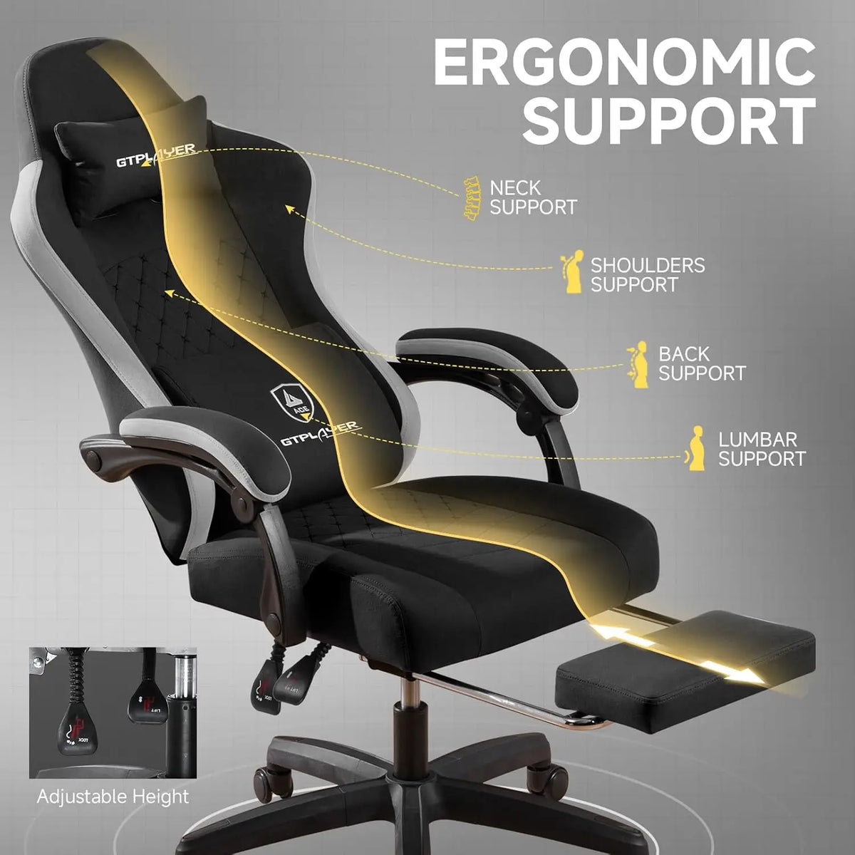 Ergonomic Office Chair with Footrest, Adjustable Height and Lumbar Support for Home Gaming Desk