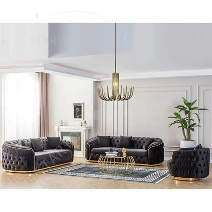 Italian Luxury Design Home Furniture Modern Living Room Sofa High Quality Stainless Steel Velvet Fabric Sofa
