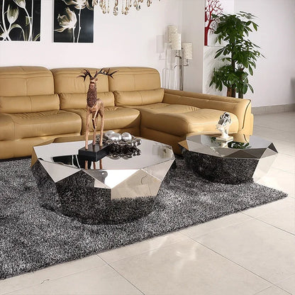 Modern Living Room Furniture Luxury Gold/silver Stainless Steel Coffee Table Mirrored Creative Diamond Shape Coffee Table Design