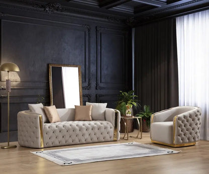 Newest Luxury Stainless Steel Living Room Sofa Set Button Design 2-3 Seater Velvet Couch for Home Hotel
