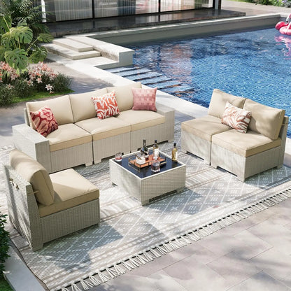 7 Pieces Outdoor Patio Furniture Set, Outdoor Sectional Furniture Set, All-Weather PE Rattan Wicker Sofa with, Customized