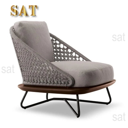 #All Weather Outdoor Lounge Sofa Set L-Shaped Corner Aluminum Frame With Rope Weaving For Patio Hotels