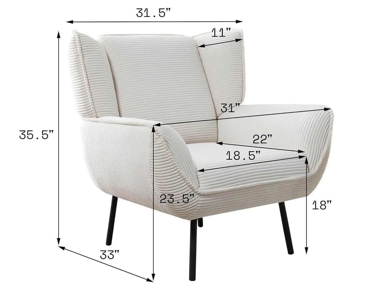 Accent Chair- Upholstered Living Room Chair with High Wingback, White Reading Armchair for Bedroom, Comfy Corduroy, Customized