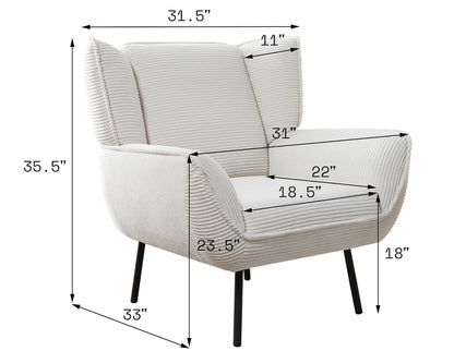 Accent Chair- Upholstered Living Room Chair with High Wingback, White Reading Armchair for Bedroom, Comfy Corduroy, Customized