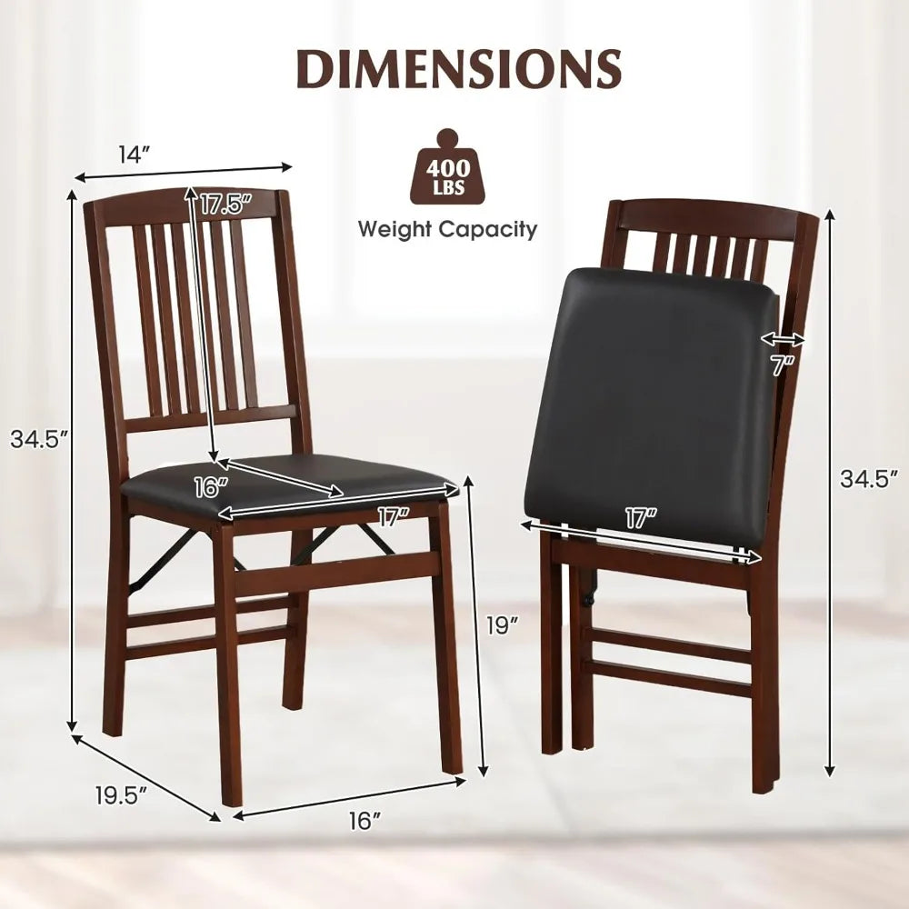 COSTWAY Folding Dining Chairs Set of 2, Wooden Kitchen Side Chairs w/Padded Seat, Solid Wood Frame, 400 LBS Load Bearing, No Ass