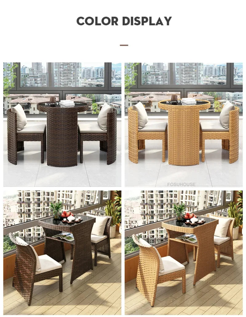 European Rattan Garden Furniture Sets Home Balcony Patio Furniture Creative Open-air Garden Furniture Combination Outdoor Set F