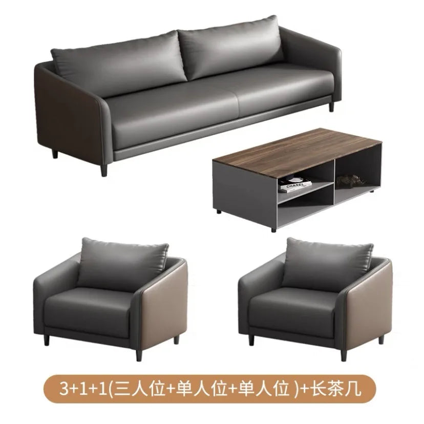 Office Sofa Modern Meeting Guests Business Reception Negotiation Leisure Area Modern Leather Sofa Coffee Table Combination Set