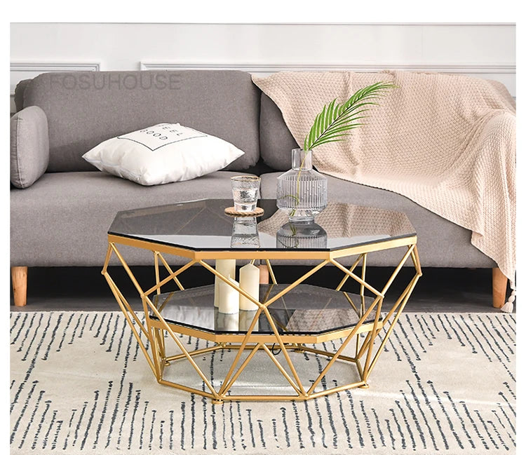 Nordic Glass Living Room Coffee Tables Light Luxury Modern Toughened Glass Bedroom Corner Table Iron Coffee Table Home Furniture