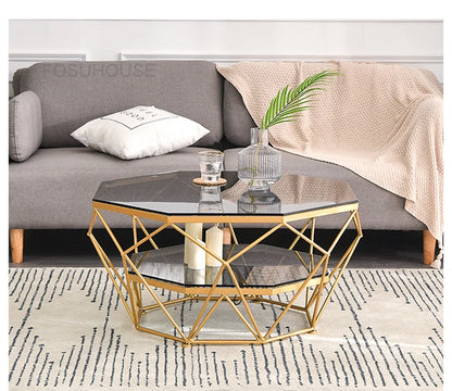 Nordic Glass Living Room Coffee Tables Light Luxury Modern Toughened Glass Bedroom Corner Table Iron Coffee Table Home Furniture