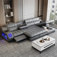 -Popular New Products Massage Function Furniture Living Room Sofa 3 Set Leather Sectional L-shaped Princess Side Table Bluetooth