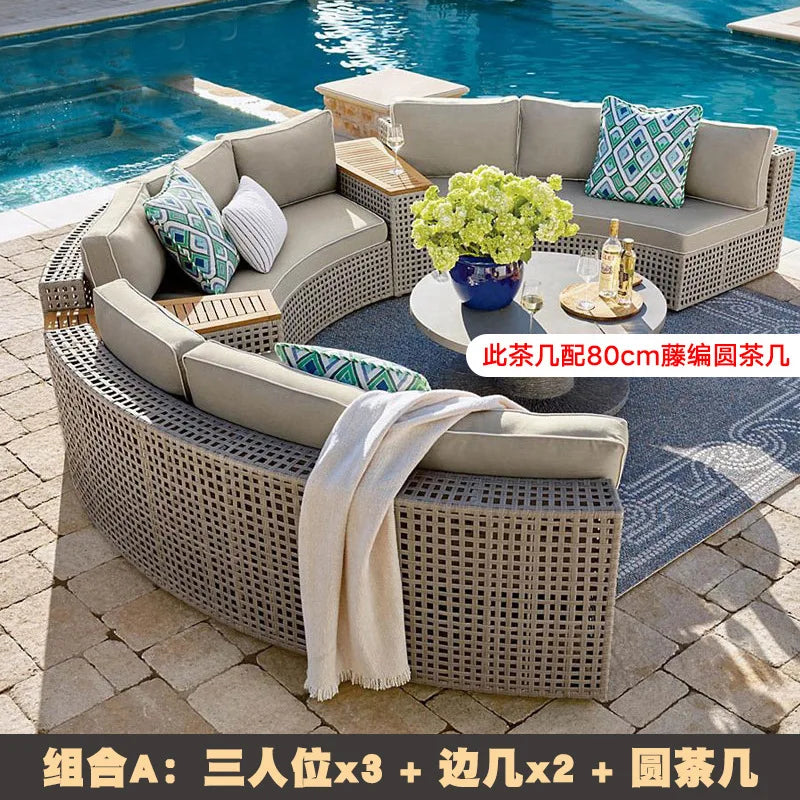 Outdoor rattan sofa coffee table combination Nordic rattan art outdoor sofa courtyard balcony rattan furnitu
