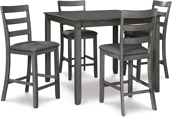 Signature Design by 5 Piece Dining Room Set, Includes Table & 4 Ladderback Barstools, Wood, Gray