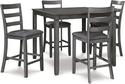 Signature Design by 5 Piece Dining Room Set, Includes Table & 4 Ladderback Barstools, Wood, Gray
