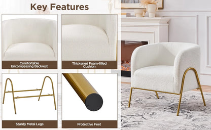 Set of 2, Armchair Set, Side Chairs for Living Room, Boucle Fabric Vanity Chairs with Gold Legs for Bedroom Office Readig Nook