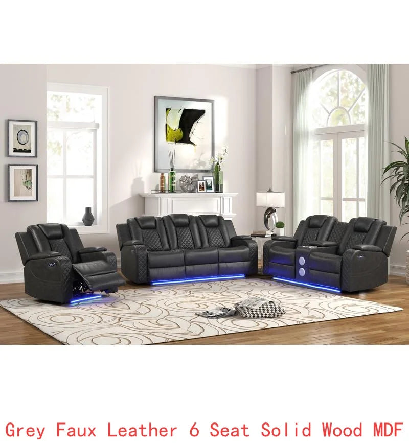 Gray Faux Leather 3-Piece LED Power Recliner Set