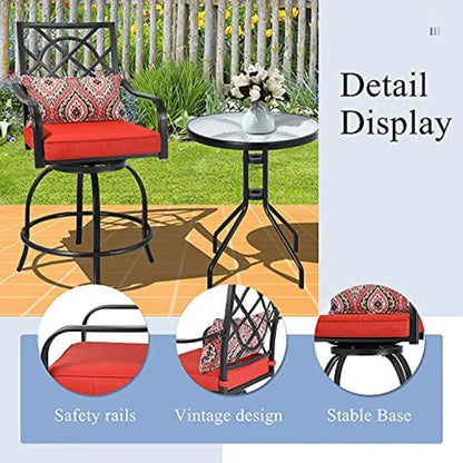 2 Pieces Patio Swivel Bar Stools Outdoor Metal Bar Height Bistro Chairs with Seat Cushion Armrest for Backyard Patio Lawn Garde