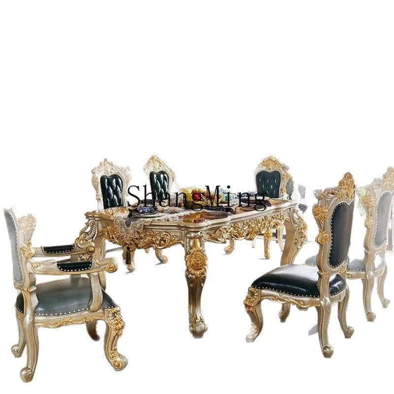 CL combination dining table and chairs all solid wood flower dining table villa restaurant household rectangular dining table