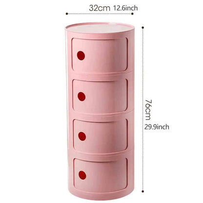 Plastic Round Nightstand Bedside Table Cabinet with Sliding Doors Round Storage Bedside Cabinet Nightstand  for Living Bedroom