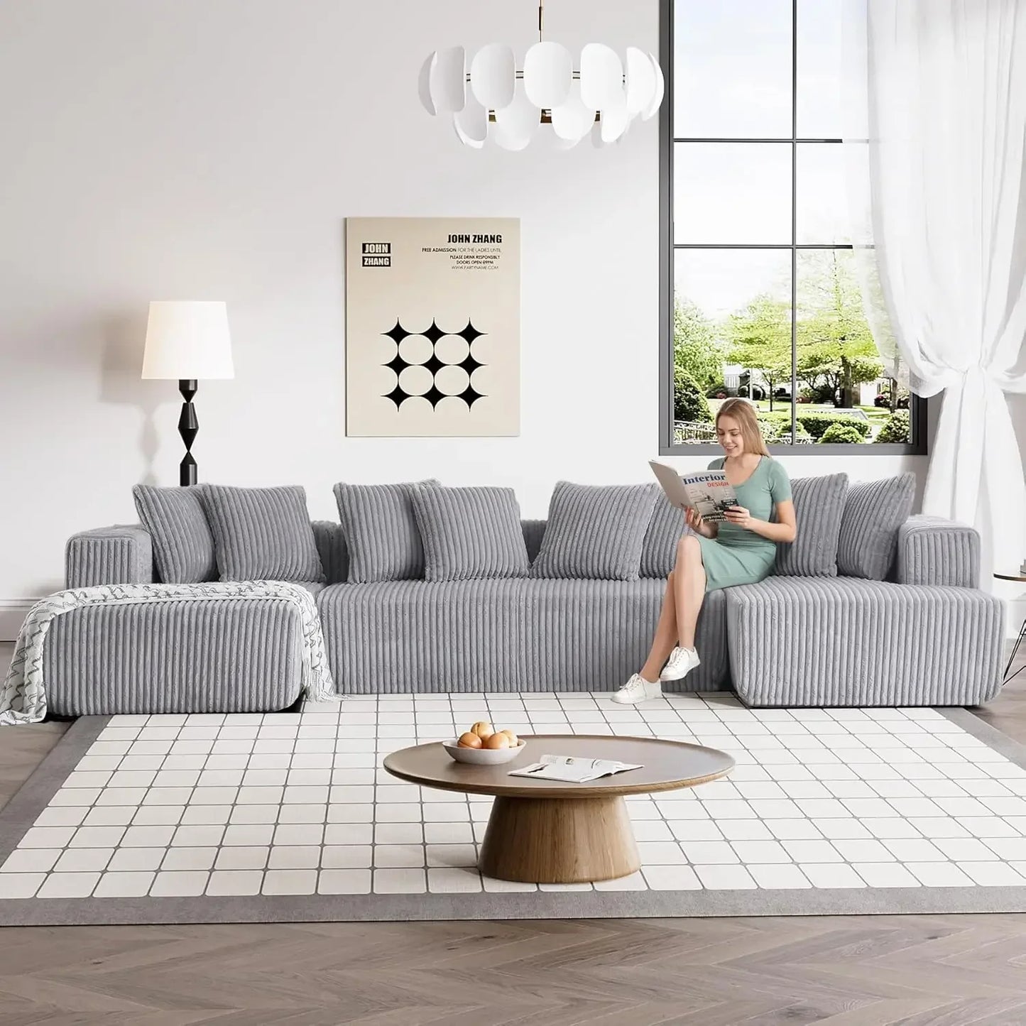 Retro 131" Modular Sectional Couch, Luxury Couches For Living Room, Corduroy Sofa With Chaise Lounge Comfy