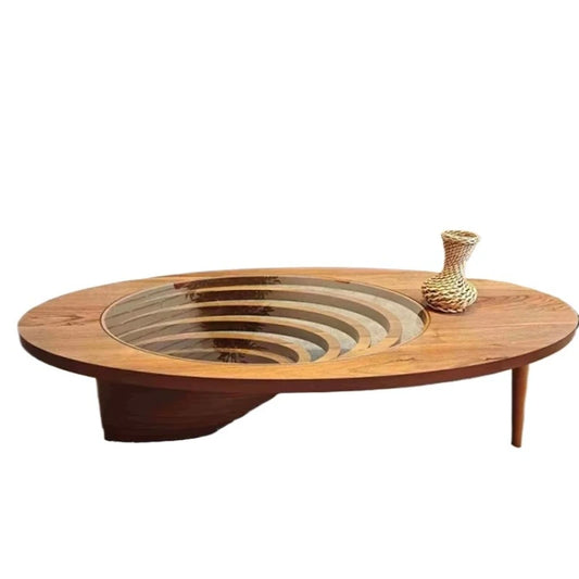 Table basse moderne en bois massif pour petit appartement, table à thé ovale de luxe haut de gamme pour salon