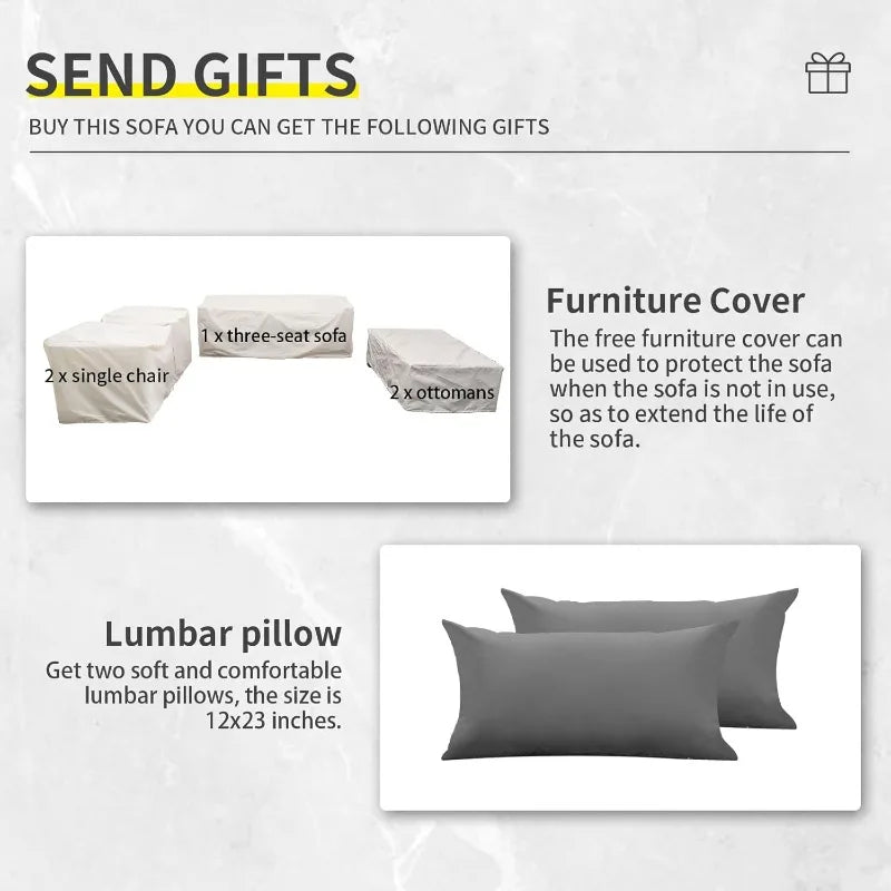 Patio Furniture Set, 5-Piece Outdoor Wicker Conversation Set with All-Weather PE Rattan, Anti-Slip Cushions & Ottomans, Sectiona