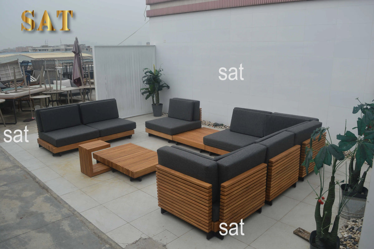 European Contemporary Teak Sofa Set Outdoor Furniture for Living Room Courtyard Hotel Villa Bedroom Park