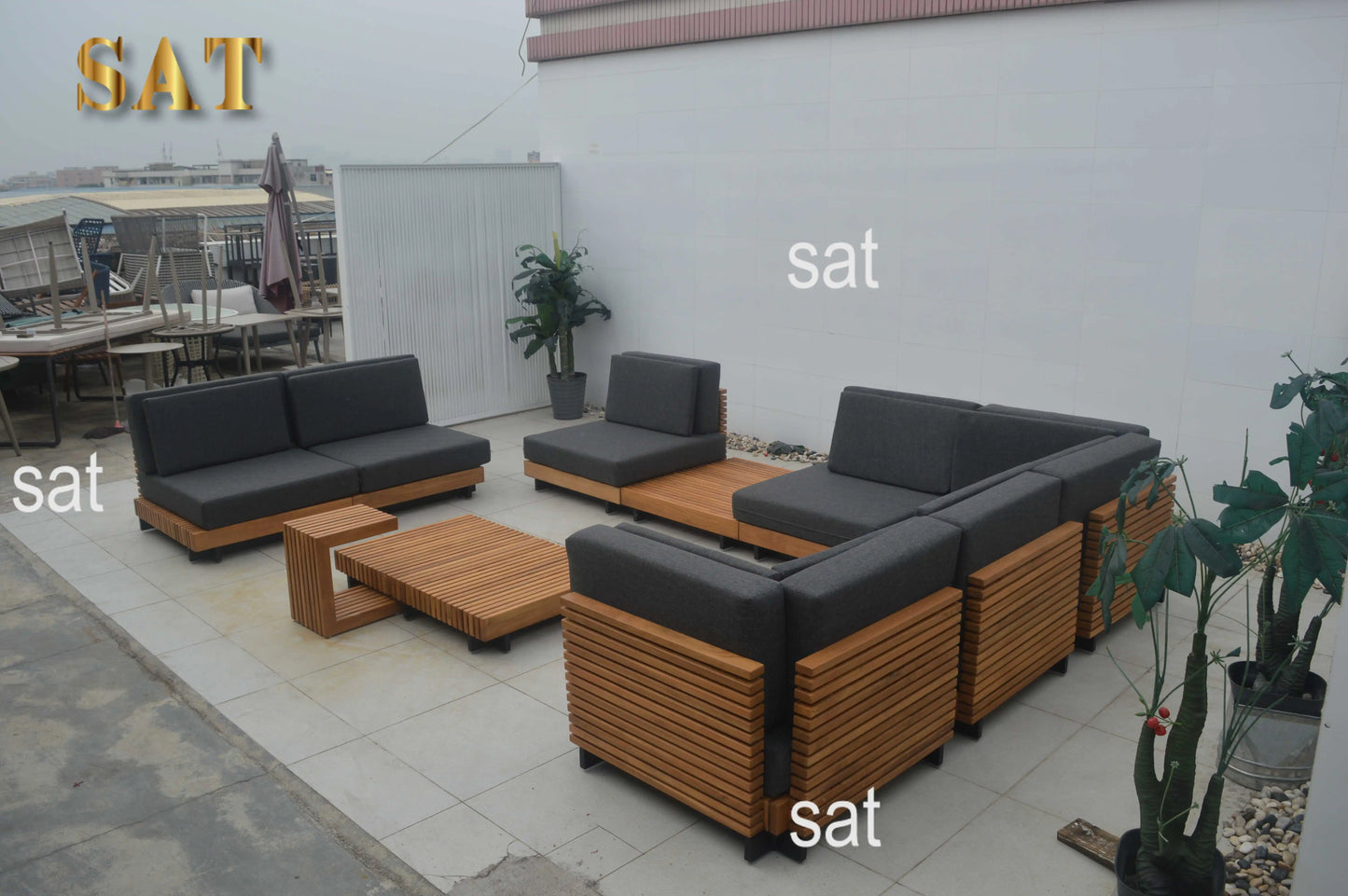 European Contemporary Teak Sofa Set Outdoor Furniture for Living Room Courtyard Hotel Villa Bedroom Park