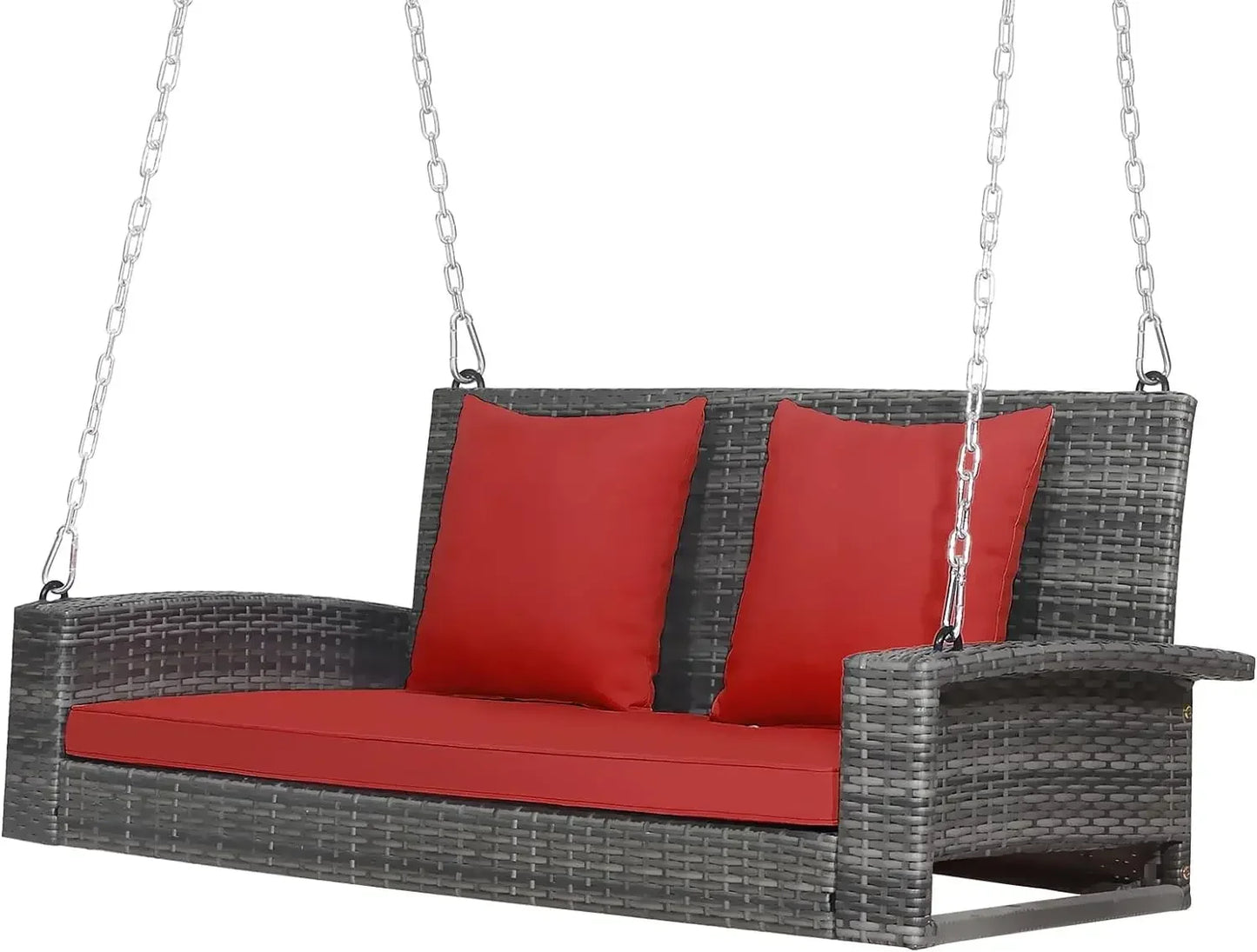 l Hanging Porch Swing, 2-Person Outdoor Wicker Swing Chair Bench With Cushions, Steel Chains For Garden, Backyard, Deck L