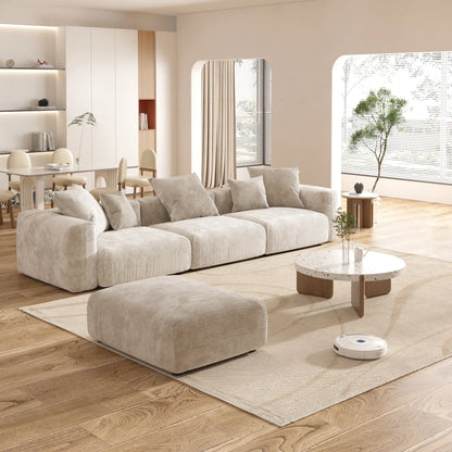 Sdorens 141.73'' L Shape Sectional Sofa Corduroy Fabric Couches Oversized 3 Seater Couch with 1 Ottomans for Living Room Set