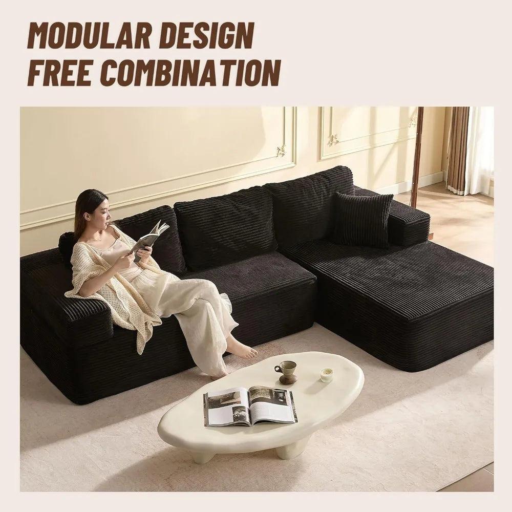 107" Boneless Couch with Deep Seat, Modular Sectional Sofa, Cloud Sectional Couch for Living Room, No Assembly Required, Corduro