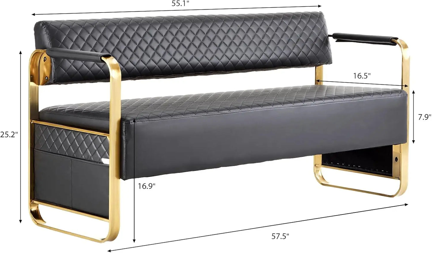 Gold Armrest Waiting Room Chairs, 57.5" Office Guest Bench with Storage Pockets for Salon Bank Airport