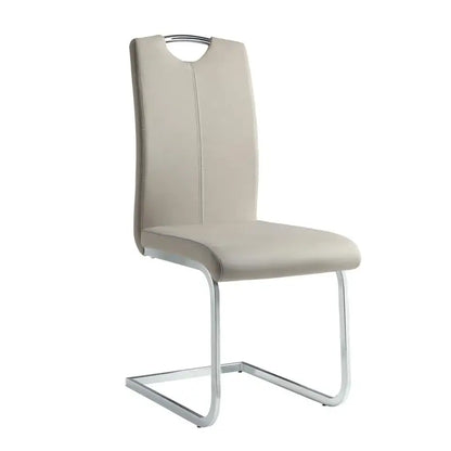 Set of 2 Chrome Metal Finish Side Chairs, Gray-Taupe Faux Leather Upholstery, Casual Dining Furniture