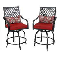 Best Outdoor Swivel Bar Stools Set of 2, Counter Height Patio Chairs with Red Seat Cushion, Extra Wide Bar Stools - New upgrade