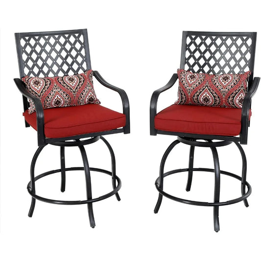 Best Outdoor Swivel Bar Stools Set of 2, Counter Height Patio Chairs with Red Seat Cushion, Extra Wide Bar Stools - New upgrade