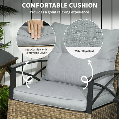 Outsunny Rocking Bistro Set 3PC Wicker Outdoor  with Rocker Chairs Cushions Coffee Table Light Grey