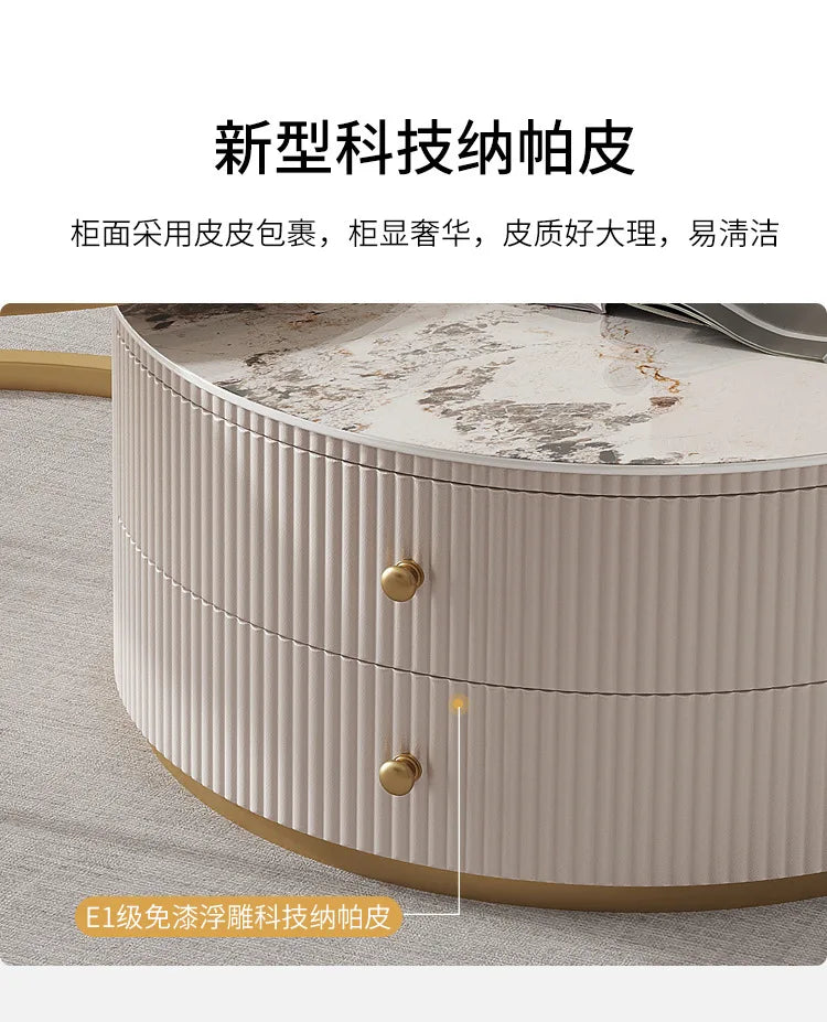 Rock slab round coffee table combination light luxury modern simple living room household small apartment