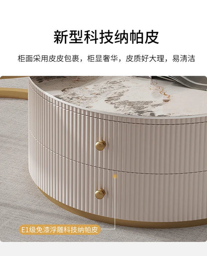 Rock slab round coffee table combination light luxury modern simple living room household small apartment