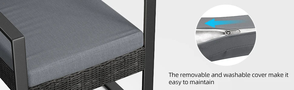 utdoor Rattan Conversation with Coffee Table for Garden Balcony Backyard Poolside (Grey Cushion)