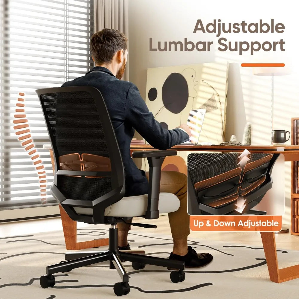 Ergonomic Office Chair with Lumbar Support, 3D Armrests, Tilt Function, Breathable Mesh for Home & Office
