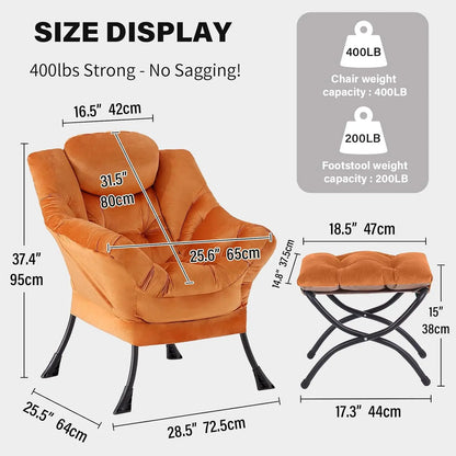 Modern Velvet Lounge Chair with Ottoman, Comfy Reading Armchair for Living Room Bedroom Dorm Garden