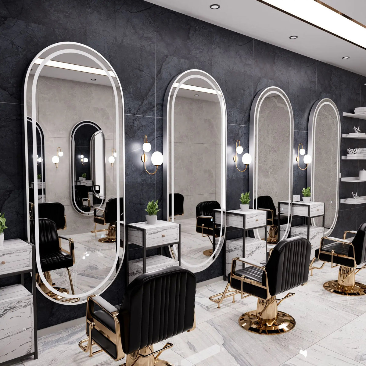 3PCS Professional LED Light Hair Salon Mirror - Large Modern Single-Sided Dressing Station for Barbershop  Styling