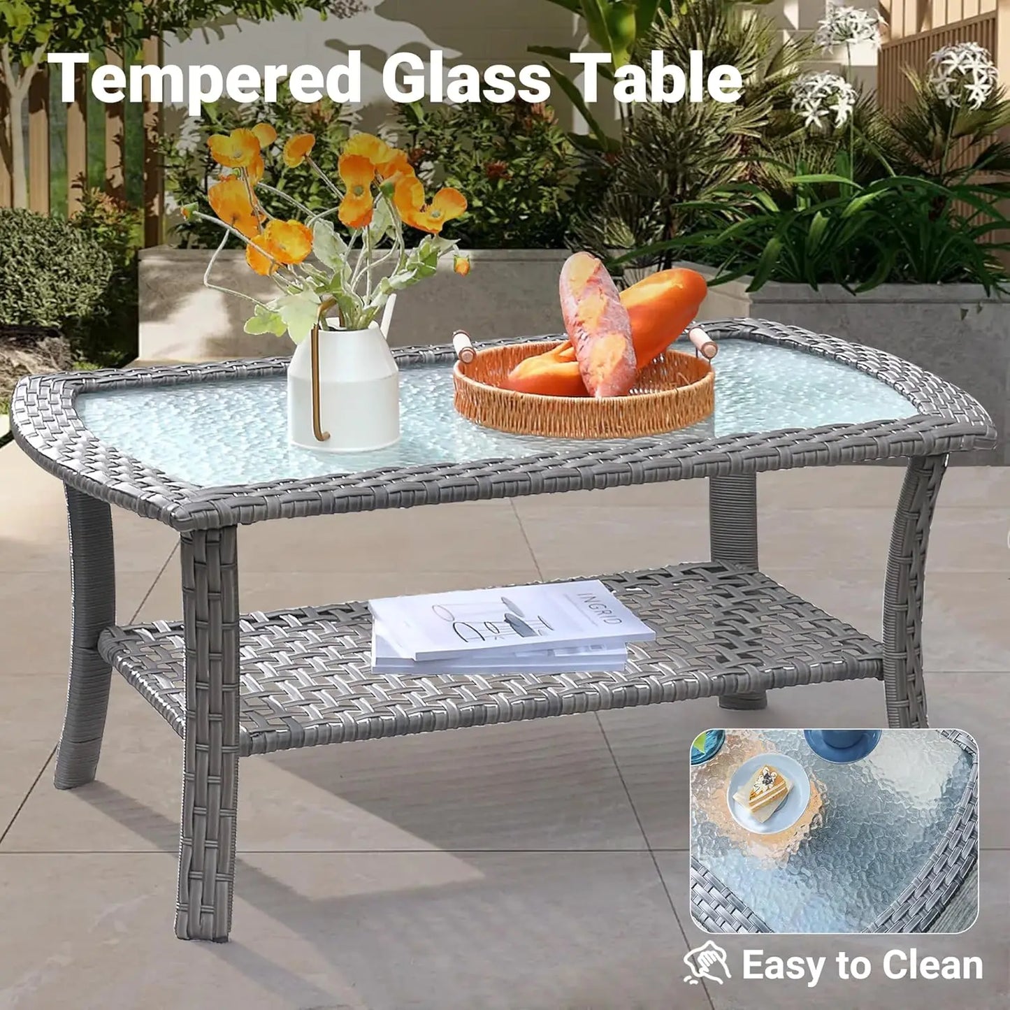 4-Piece Patio Furniture Set, Outdoor Wicker Sofa with Chairs Coffee Table, High Back Rattan Couch Loveseat with, Customized