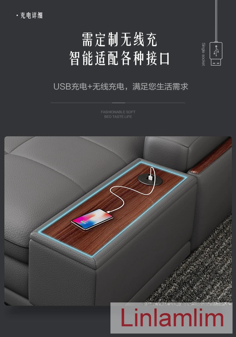 Beautify Your Living Room with Linlamlim Italian Genuine Leather Sofa - Bluetooth Speaker, Adjustable Headrests and USB Charging