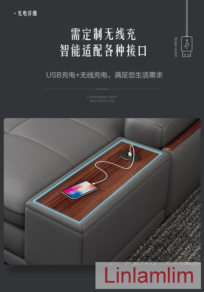 Beautify Your Living Room with Linlamlim Italian Genuine Leather Sofa - Bluetooth Speaker, Adjustable Headrests and USB Charging