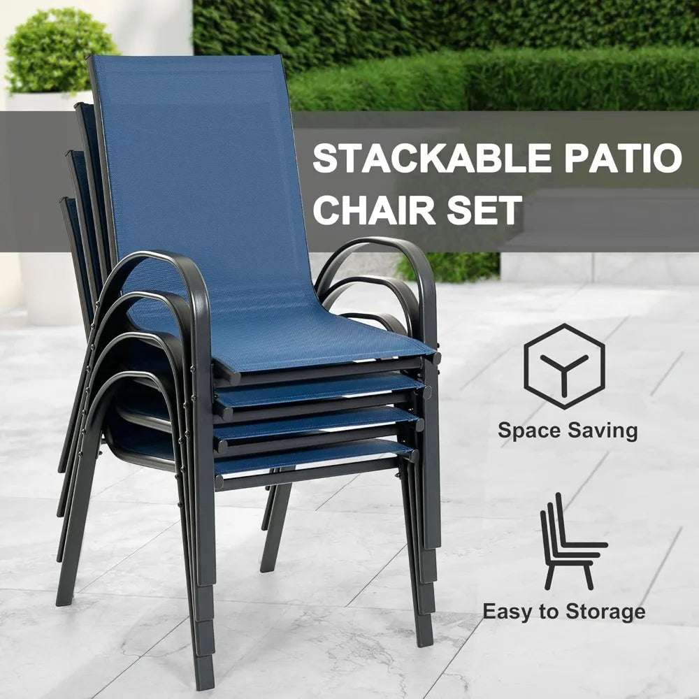 Outdoor Stackable Dining Chairs Set of 4 Textilene Breathable All Weather Armrest Patio Chairs for Garden Poolside Backyard