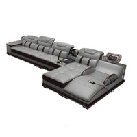 Linlamlim Italian Genuine Leather Sectional Sofa with Bluetooth, Speaker, Functional Headrest, Massage Chaise | Big Corner Couch