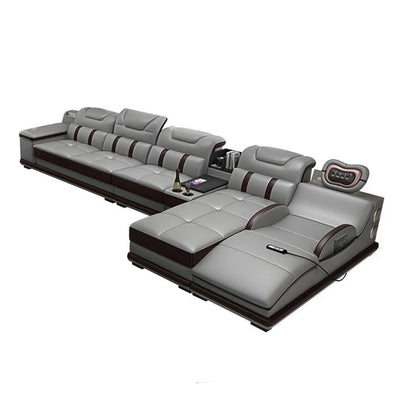 Linlamlim Italian Genuine Leather Sectional Sofa with Bluetooth, Speaker, Functional Headrest, Massage Chaise | Big Corner Couch